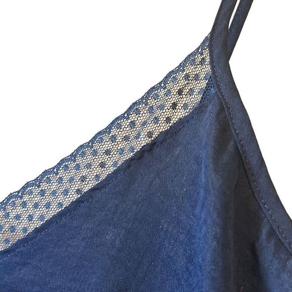 Navy Blue‎ Cami Top with Lace Trim, Sleeveless Tank Top Blouse - Picture 2 of 8